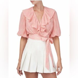 Revolve Amur Naya Ruffle Wrap Peach Rose Lace Fairy Top 260$ Size L